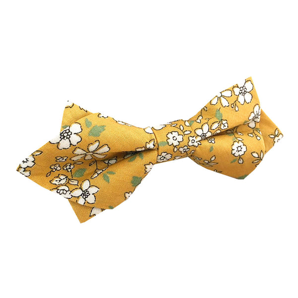 Yellow White Floral Pre-tied Diamond Bow Tie