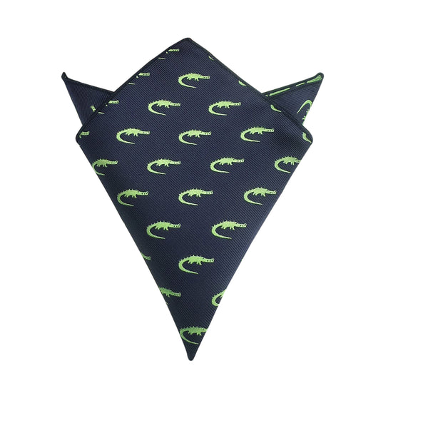 Navy Blue with Green Crocodile Pocket Square