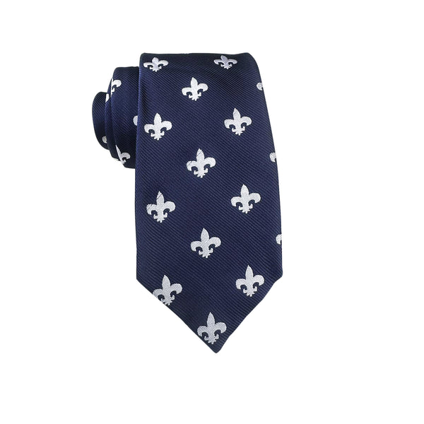 Navy Blue With White Fleur De Lis Necktie