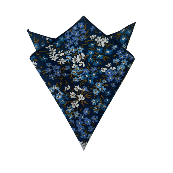 Navy Blue with Midnight Floral Cotton Pocket Square