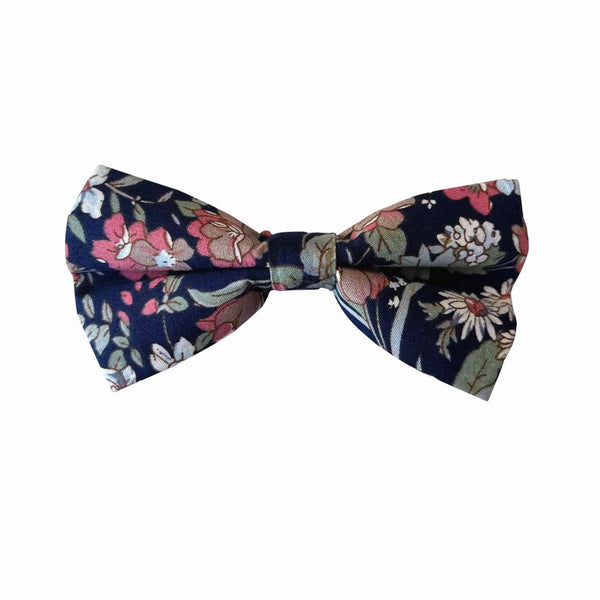 Garden Romantic Pink Floral in Navy Pre-tied Bow Tie