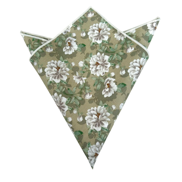 Sage Green With White Floral Pocket Square