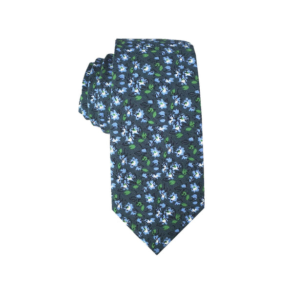 Navy Green Floral Necktie