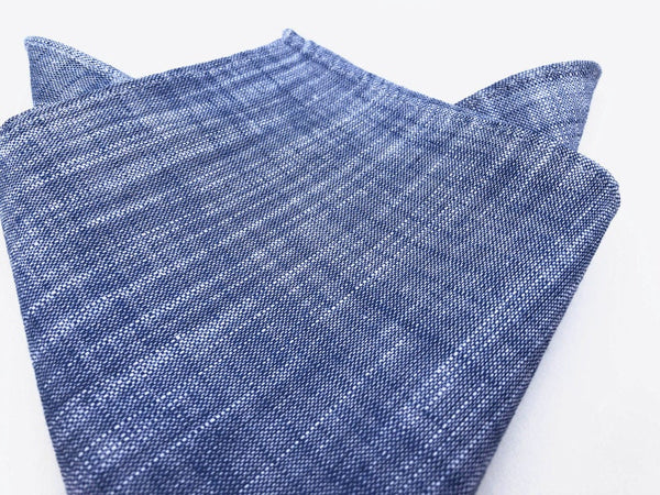 Navy Blue Linen Chambray Pocket Square