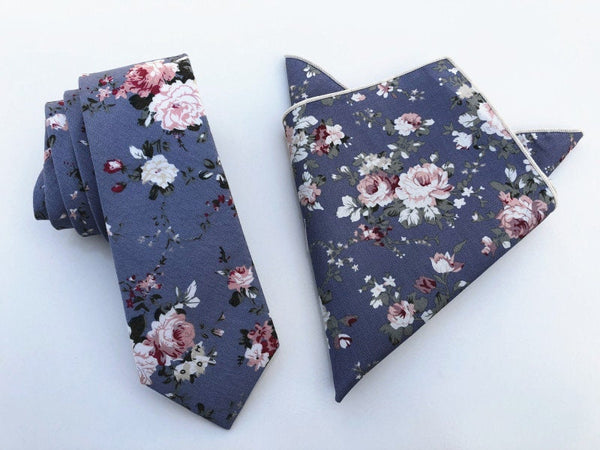 Dk. Dusty Blue Floral Cotton Pocket Square