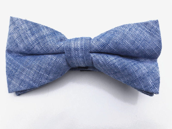 Navy Blue Chambray Pre-tied Bow Tie