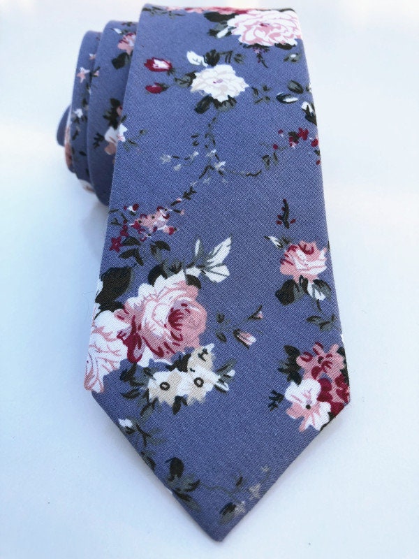 Dk. Dusty Blue Floral Cotton Skinny Tie