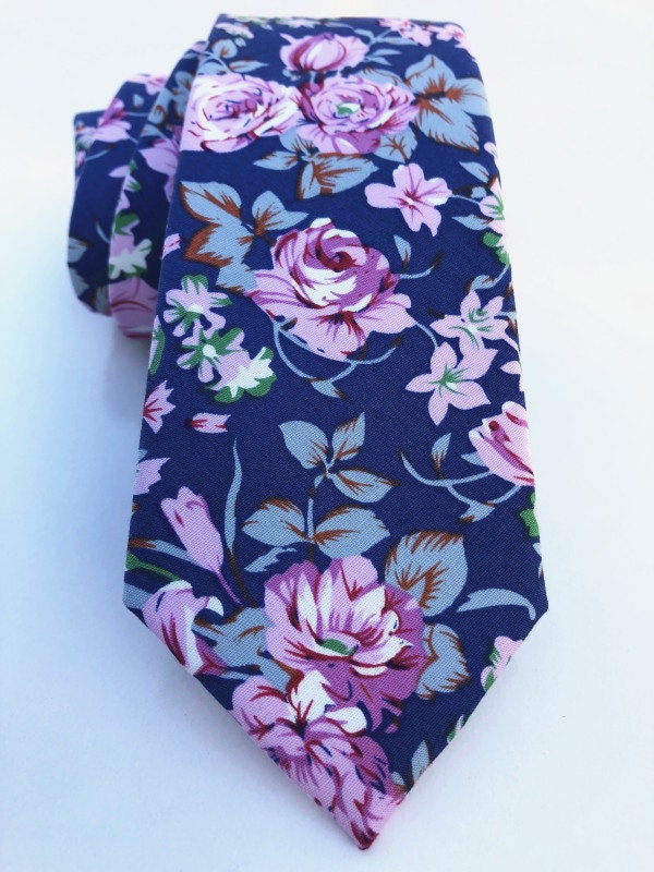 Navy Purple Rose Floral Necktie