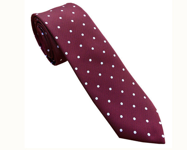 Burgundy with White Polka Dots Skinny Tie