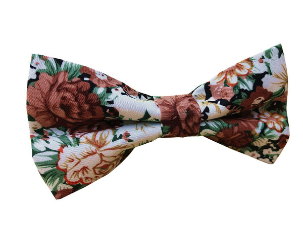 Rust Brown Green Floral Pre-tied Bow Tie