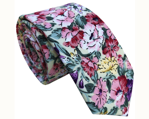 Pink Yellow Floral Skinny Tie