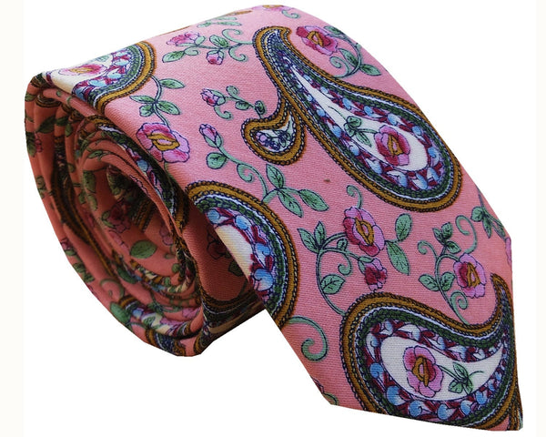 Pink White Paisley Skinny Tie