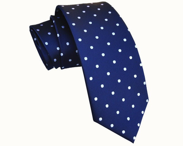 Midnight Blue with White Polka Dots Skinny Tie