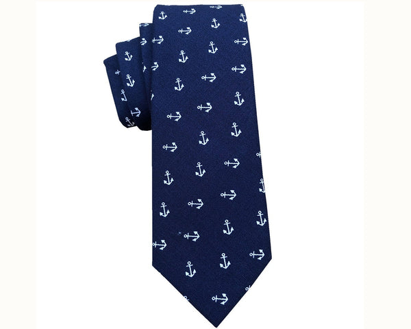 Navy Anchor Skinny Tie