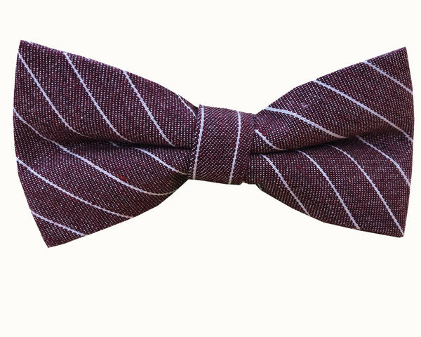 Burgundy with White Stripes Cotton Pre-tied Bow Tie