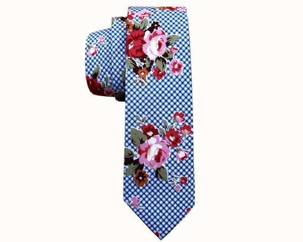 Gingham Checkered Cotton Skinny Tie