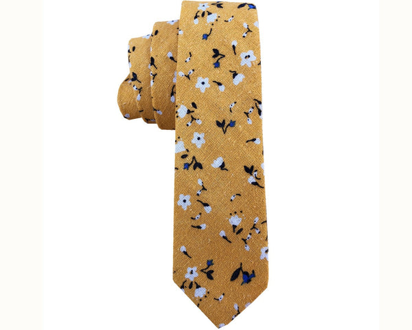 Yellow White Floral Skinny Tie