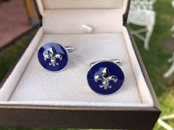 Sapphire Blue Fleur De Lis Cufflinks