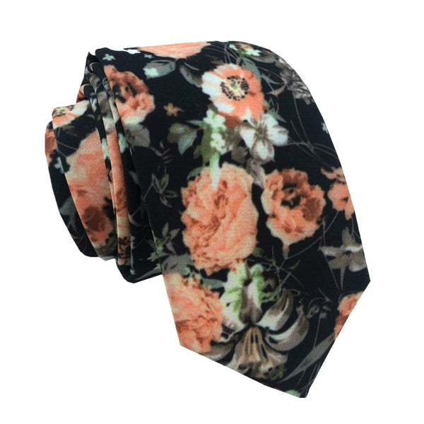 Peach on Black Floral Necktie