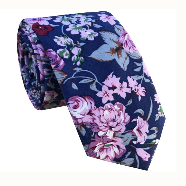 Navy Purple Floral Skinny Tie