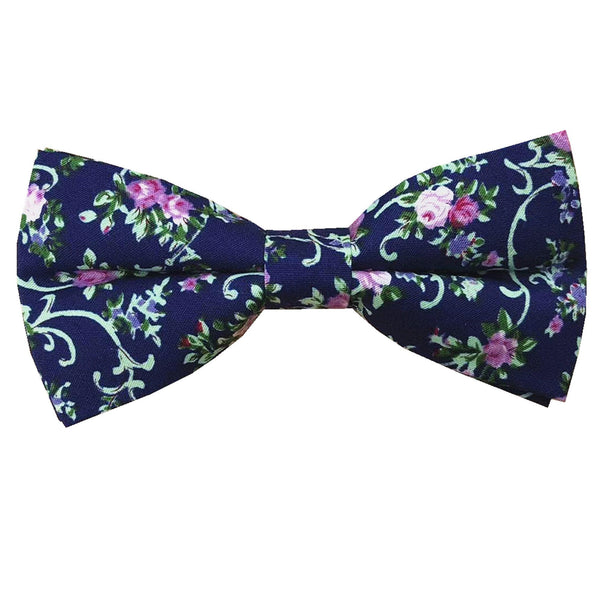 Navy with Green String Purple Floral Pre-tied Bow Tie