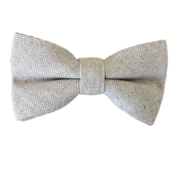 Grey Herringbone Pre-tied Bow Tie