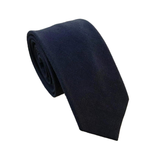 Navy Linen Skinny Tie