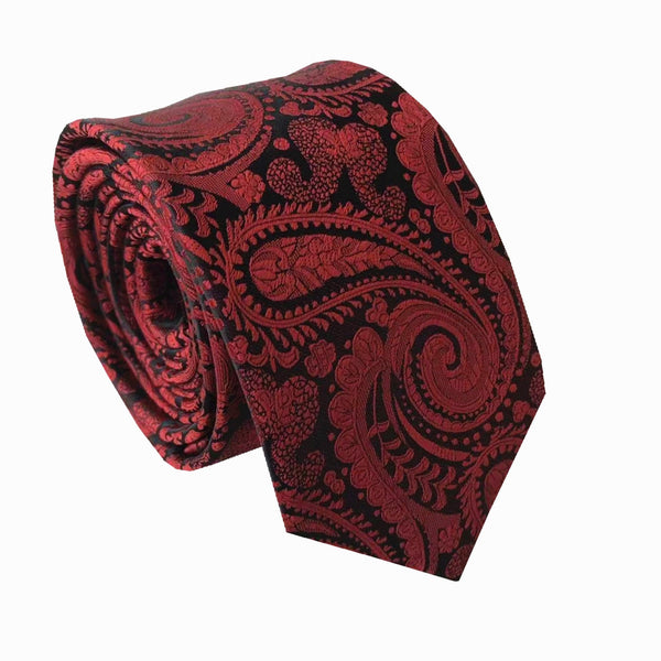 Maroon Black Paisley Skinny Tie