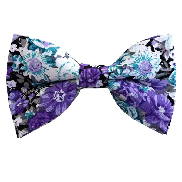 Purple Teal Green Floral Pre-tied Bow Tie