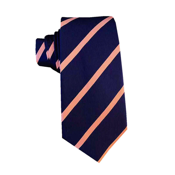 Navy Peach Stripes Skinny Tie