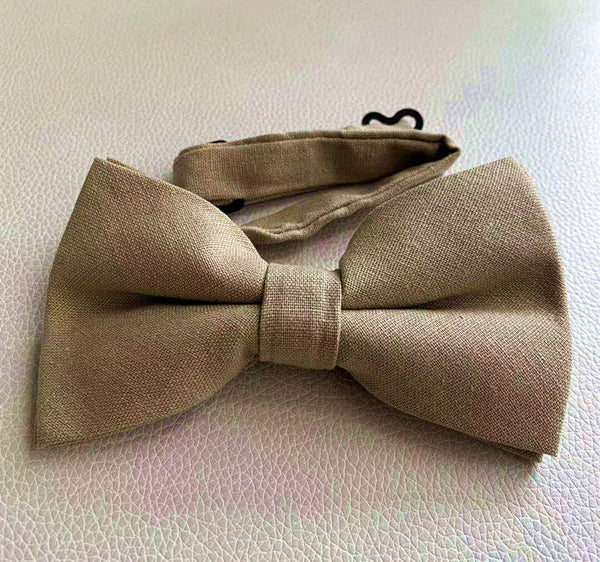 Brown Khaki Linen Pre-tied Bow Tie