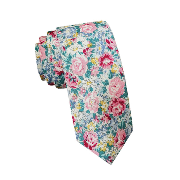 Pink White Floral Skinny Tie