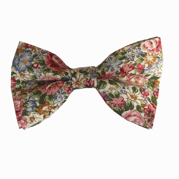 White Pink Floral Pre-tied Bow Tie