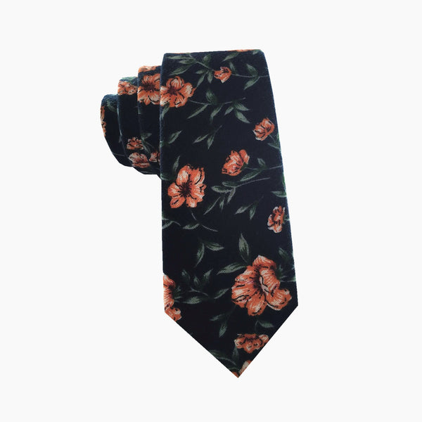 Midnight Orange Floral Skinny Tie