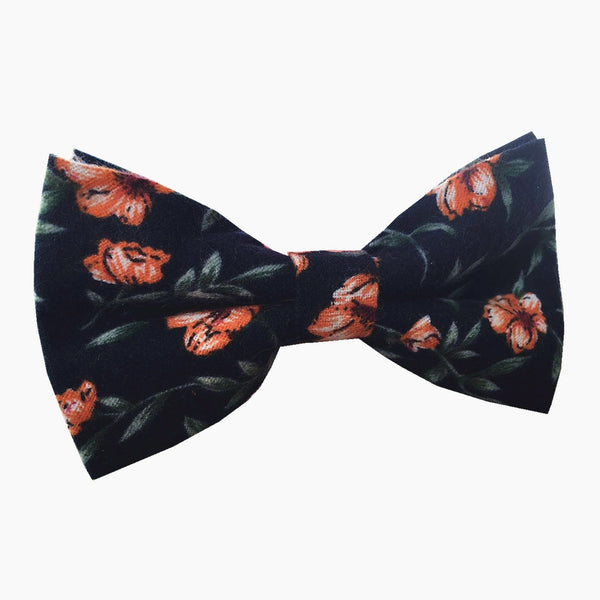 Midnight Orange Floral Pre-tied Bow Tie