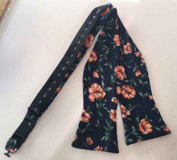 Midnight Orange Floral Self tied Bow Tie