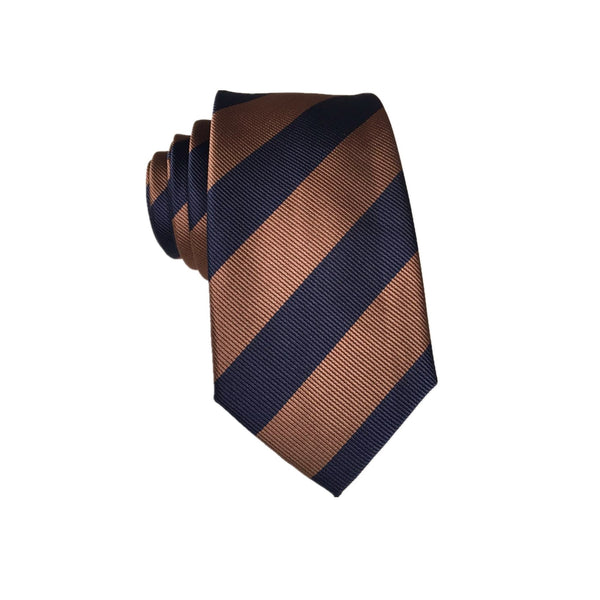 Navy and Brown Stripes Linen Skinny Tie