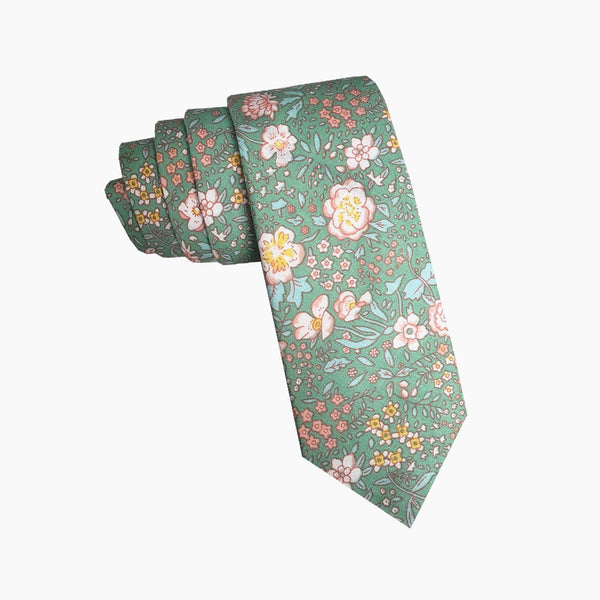 Mint Green Floral Skinny Tie