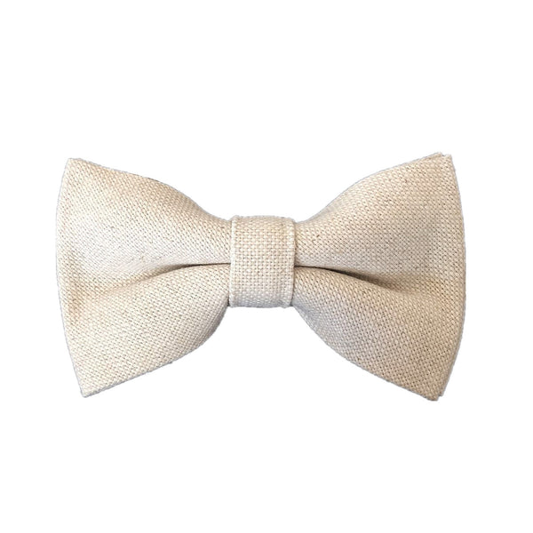 Creamy White Linen Pre-tied Bow Tie