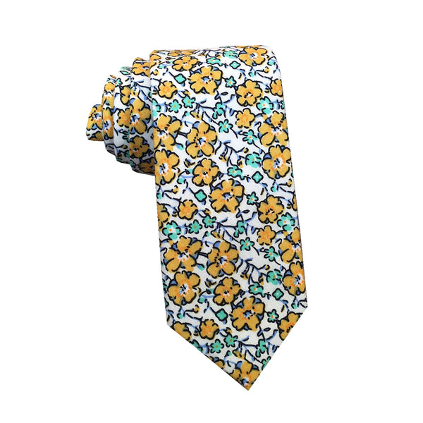 White Yellow Floral Skinny Tie