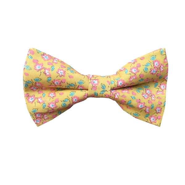 Pink Floral On Yellow Floral Pre-tied Bow Tie