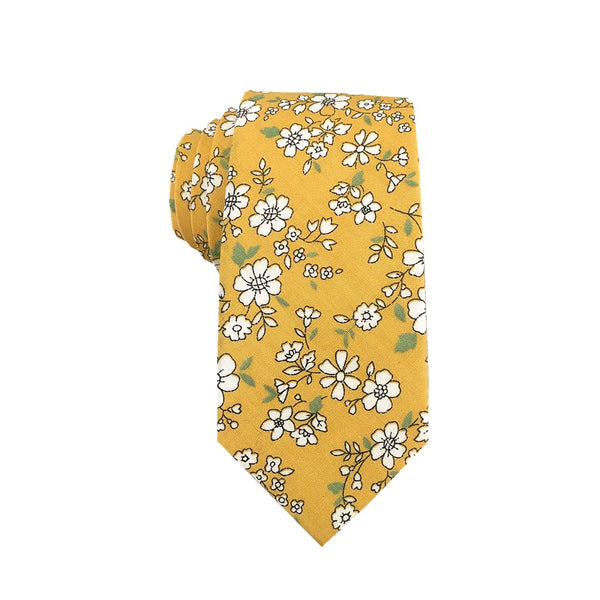 Yellow White Floral Skinny Tie