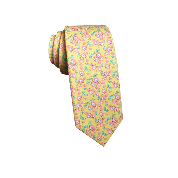 Pink Floral On Yellow Floral Skinny Tie