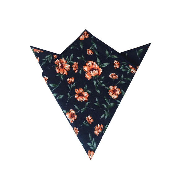 Midnight Orange Floral Pocket Square