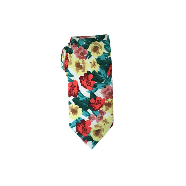 Maroon Yellow with Turquoise Floral Skinny Tie