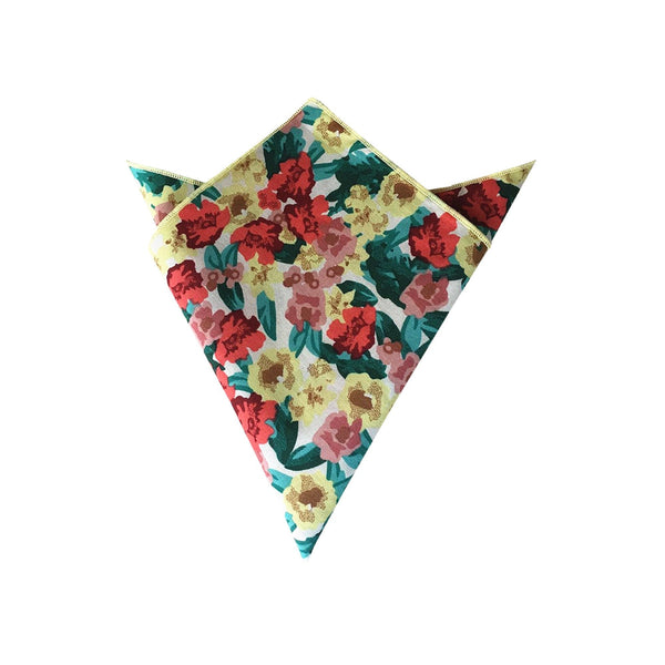 Maroon Yellow with Turquoise Floral Pocket Square