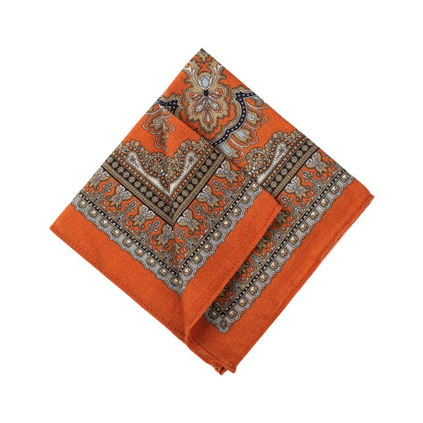 Orange Paisley Wool Pocket Square