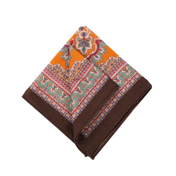 Rusty Brown Paisley Wool Pocket Square