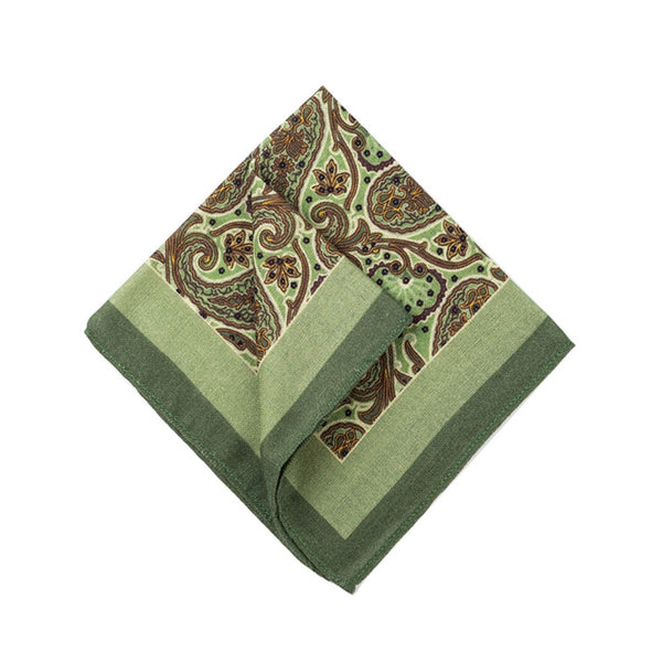 Green Branching Paisley Wool Pocket Square