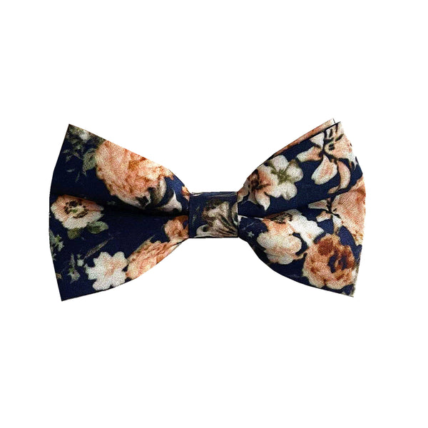 Navy Peach Floral Pre-tied Bow Tie